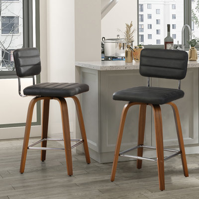 Randerick Swivel Upholstered 25.2" Faux Leather Counter Stool with Wood Frame