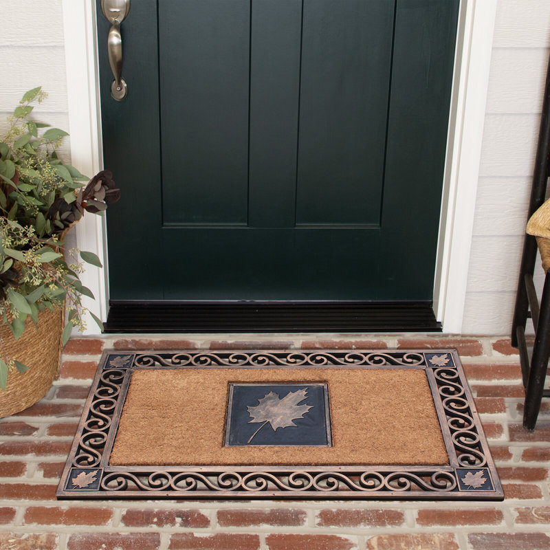 Rectangular Brown and Copper Coir Rubber Outdoor Doormat