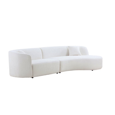 Ensemble de 2 pièces de canapé de salon de luxe de style moderne avec revêtement courbé et méridienne, canapé modulaire faisant face à la droite, canapé Boucle, blanc