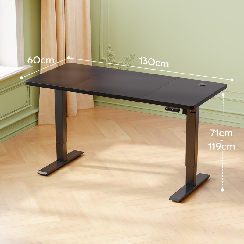 110/130/150 Cm W T-Shaped Standing Desk, Black, Black, 130 cm W x 60 cm D