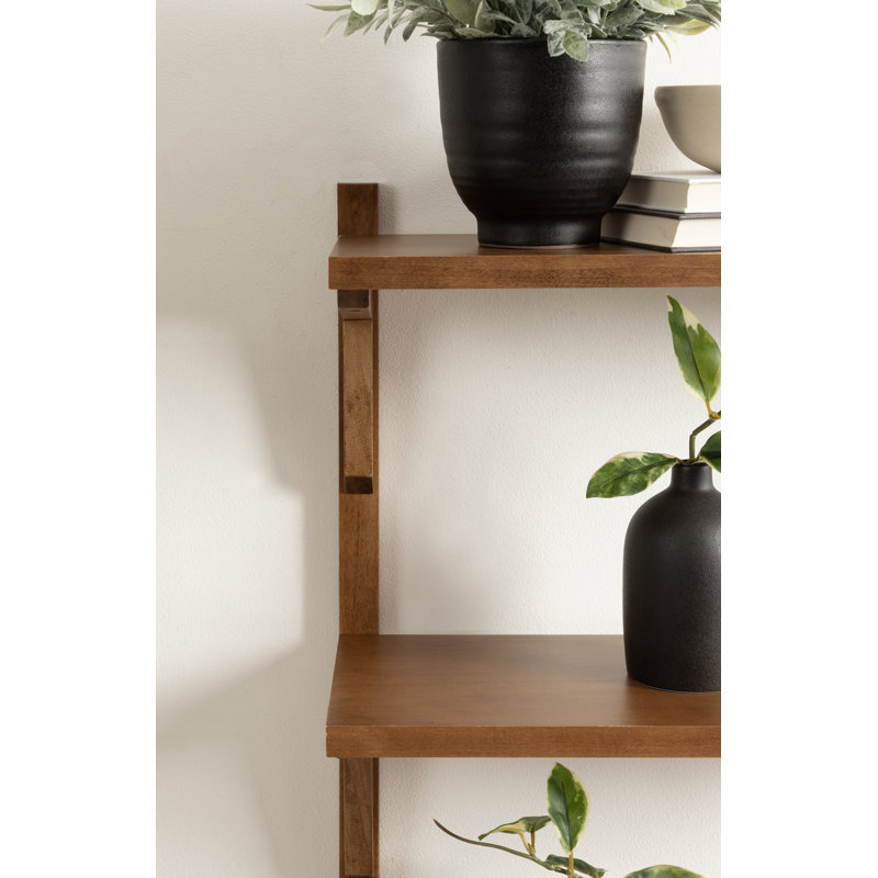 Carmouche Tiered Solid Wood Wall Shelf, Medium Wood