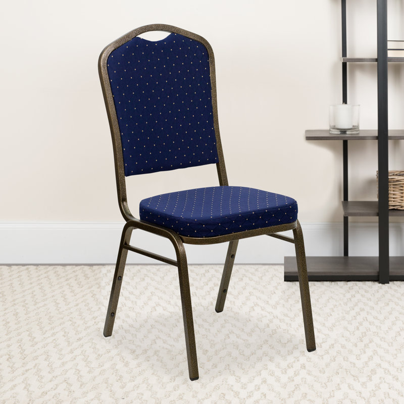 Chaise de banquet empilable Oliverson, Cadre noir, Tissu à motifs vert, 1