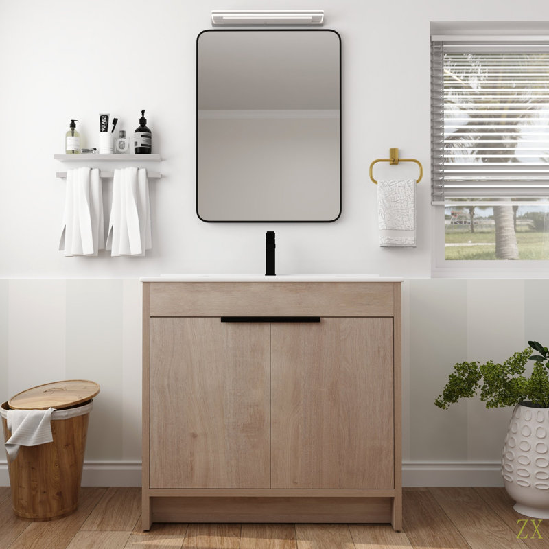 Meuble-lavabo autoportant de 36 pouces avec lavabo en céramique et 2 portes d'armoire à fermeture en douceur, 36"