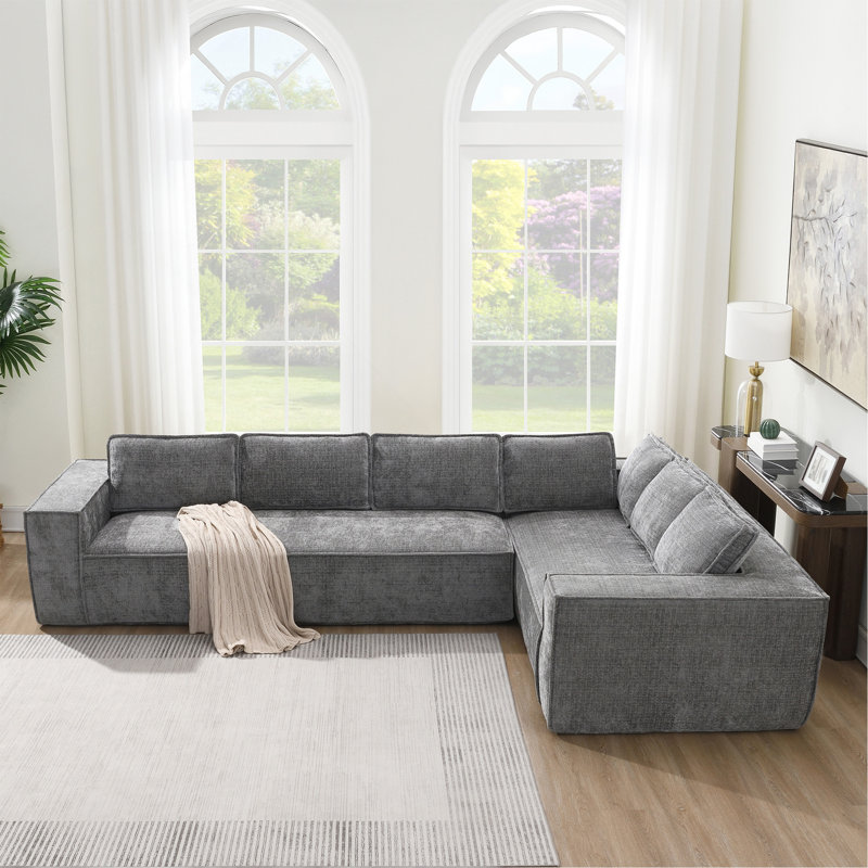 [VIDÉO + Nouveau] Canapé modulaire de style minimaliste de 129,5 po, Gris