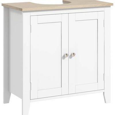 Meuble-lavabo de salle de bain - Forme en U, tablette réglable, lavabo de rangement blanc