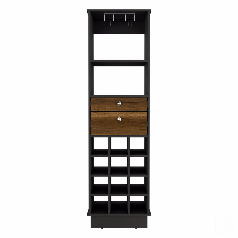 Armoire de bar classique, deux tiroirs, douze porte-bouteilles encastrés