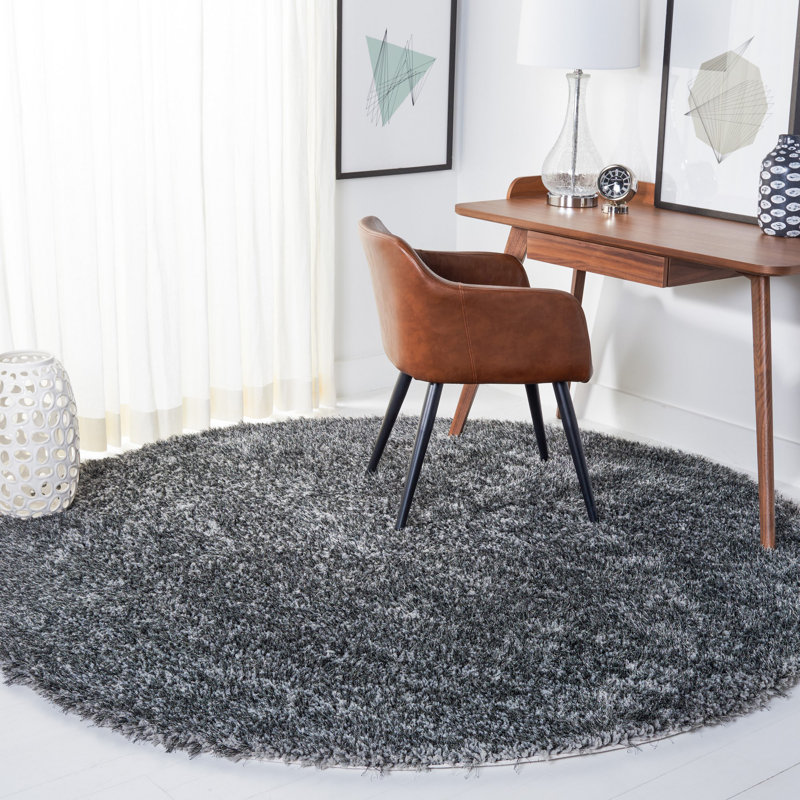 Tapis gris touffeté à la main Delane, Rond 7 pi