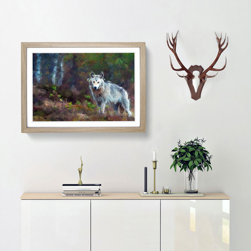 Lone Wolf - Picture Frame Painting Print, 36cm H x 48cm W x 2cm D, Oak Framed