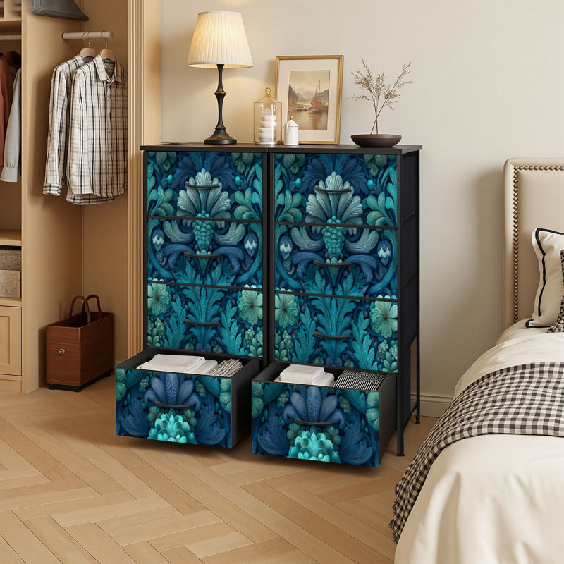 Commode 4 tiroirs à rangement vertical bleu sarcelle victorien avec tiroirs en bois