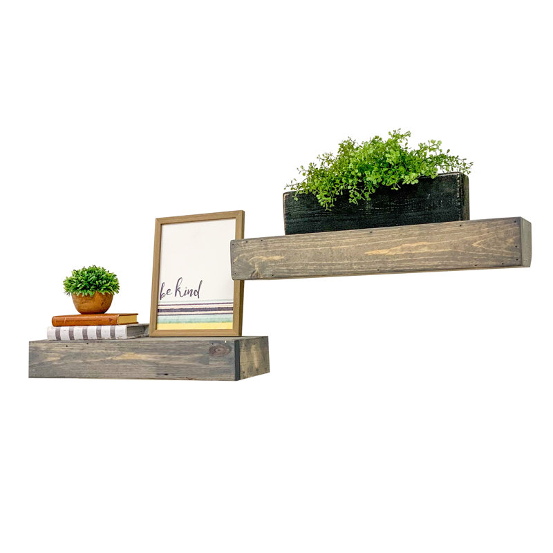 2 Piece Pine Floating Shelf, 3.75" H x 24" W x 6" D, Gray