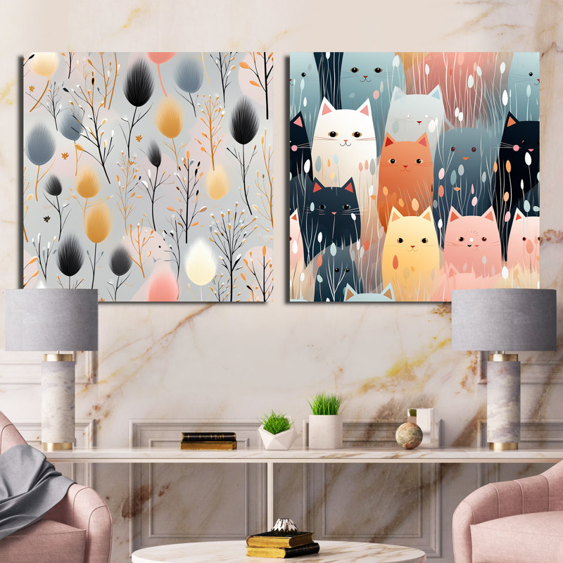 Doux plans botaniques gris - ensemble de 2 collages carrés abstraits, H 16 po x l 33 po, Toile tendue