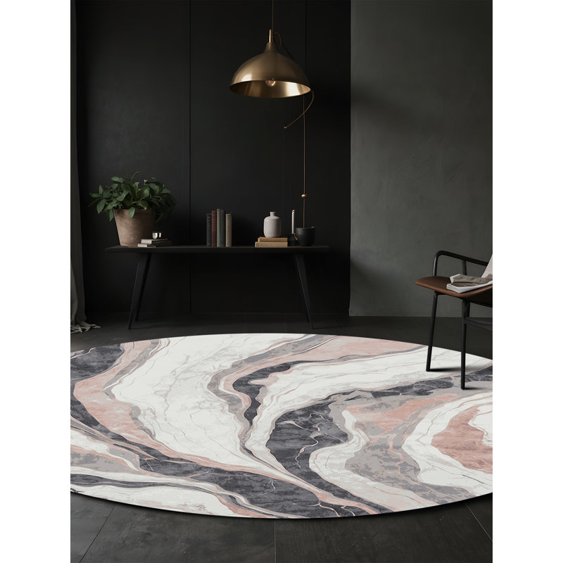 Tapis gris lavable à la machine, Rond 7 pi