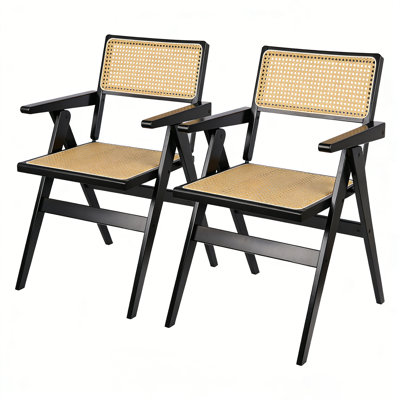 Bamboo Folding Chairs Lightweight And Sturdy Space Saving Design No Assembly Required Comfortable Breathable Backrest And Armrests  For Dining Room Balcony Or Cafe Available In Three Colors | 2Pcs