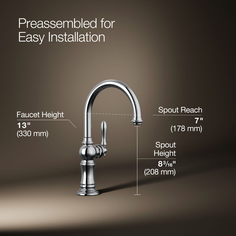 Artifacts® Single-Hole Bar Faucet with Supply Lines, Polished Chrome