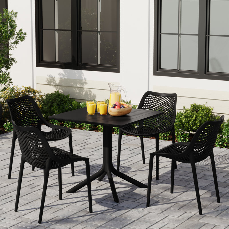Ensemble repas carré pour 4 personnes, Noir, noir, noir, noir