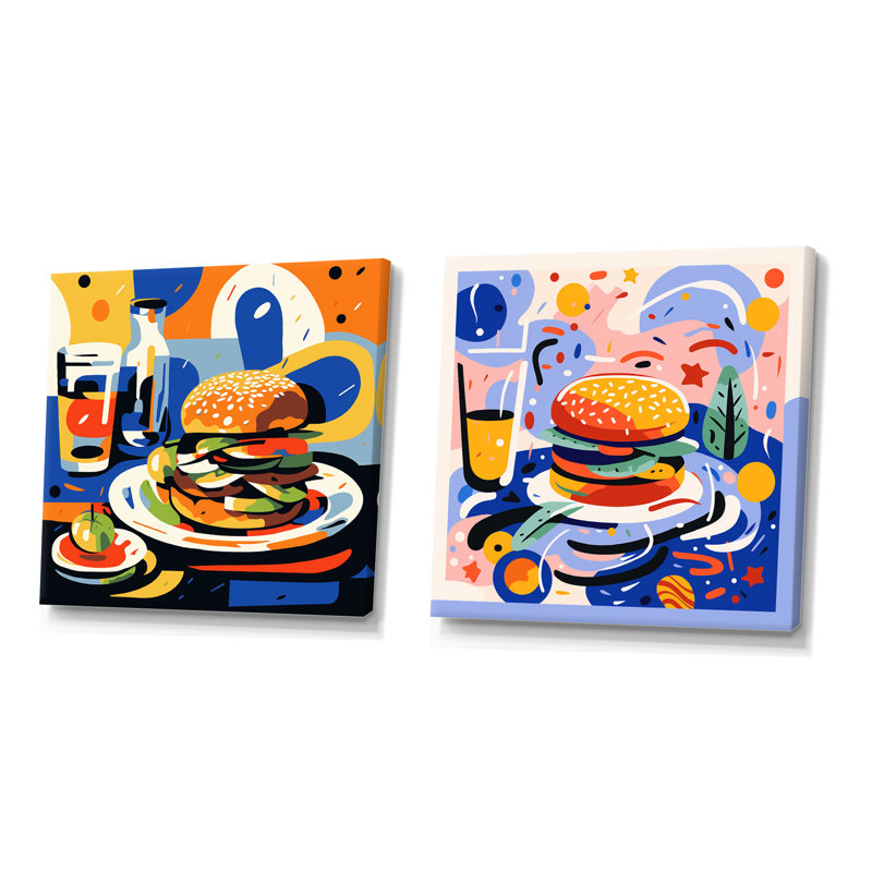 Pop Art Hamburger Brilliance IV - ensemble de 2 impressions d'art alimentaire, Toile tendue, H 16 po x l 33 po x P 1 po
