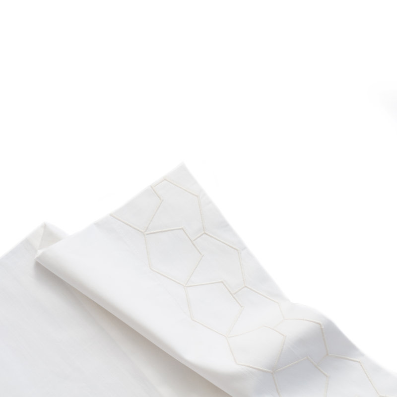 Commune 100% Cotton Geometric Flat Sheet, Natural/White, Queen Flat Sheet
