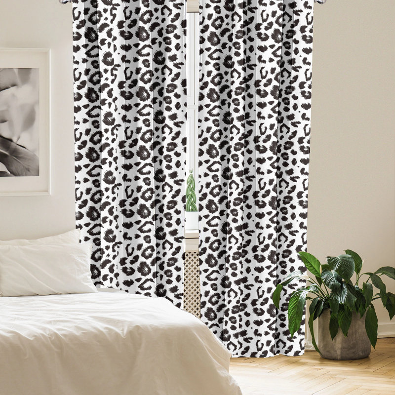 Charcoal Grey and White Leopard Print Light-Filtering Curtain Panels