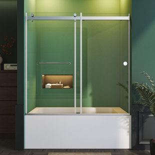 Bathtub Sliding Door 55"-60"W x 56"H 5/16" Tempered Glass Stainless Steel