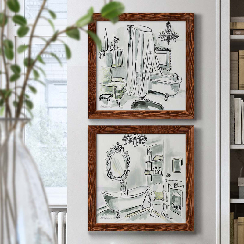 «Opulent Bath I», ensemble de 2 peintures sur toile encadrées, H 20 po x l 40 po x P 1,5 po, Encadré de bois de noyer