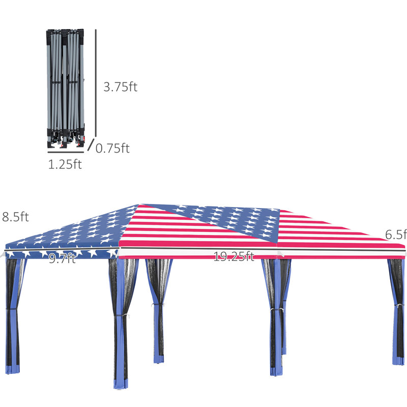Tente d'auvent robuste 10 pi x 20 pi - pour activités de plein air avec filet bleu en acier par protection pour structure