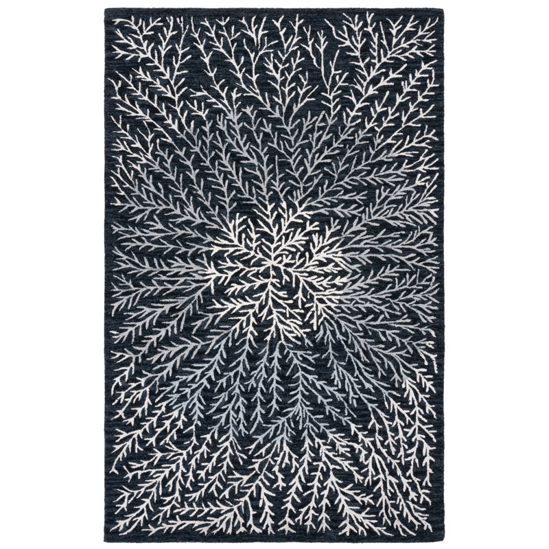 Soho Hand Tufted Wool/Cotton/Viscose Floral Rug in Black/Ivory, Rectangle 8' x 10'