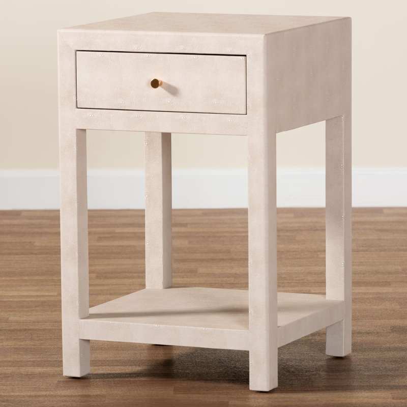 Adella Baxton Studio Dansby Modern Beige Faux Shagreen 1-Drawer End Table
