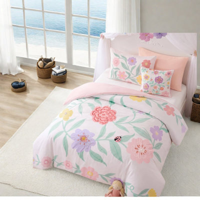 Floral Bedding Sets, 4 Piece Twin Twin XL Microfiber Comforter Set for Girls