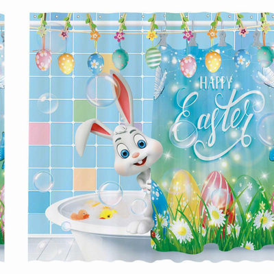 Spring Bunny Bliss Shower Curtain - Durable Polyester, Cute Rabbit Art for Bathroom Decor, Washable and Fun Holiday Home Accent