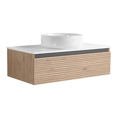 Meuble-lavabo en céramique blanche, 91 cm (36 po), 1 tiroir à fermeture douce, design suspendu, caractéristique distinctive, idéal pour une salle de bain moderne.