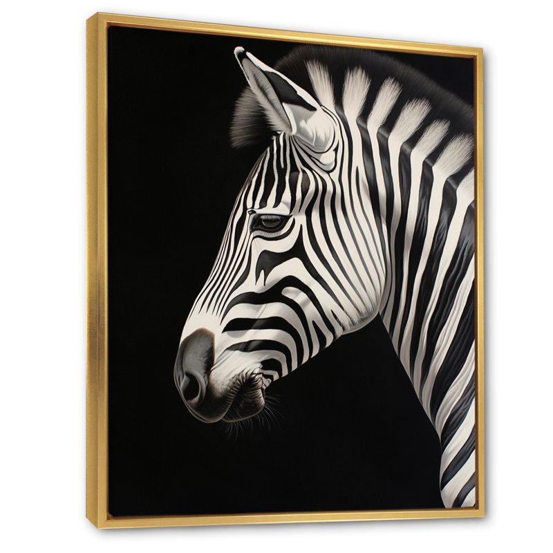 Portrait de zèbre noir et blanc IV encadré sur toile, H 20 po x l 12 po x P 1 po, Or