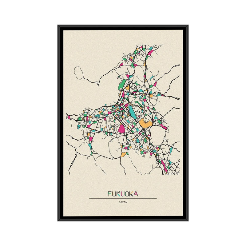 Fukuoka, Japan Map 1 Piece Floater Frame Wall Art on Canvas