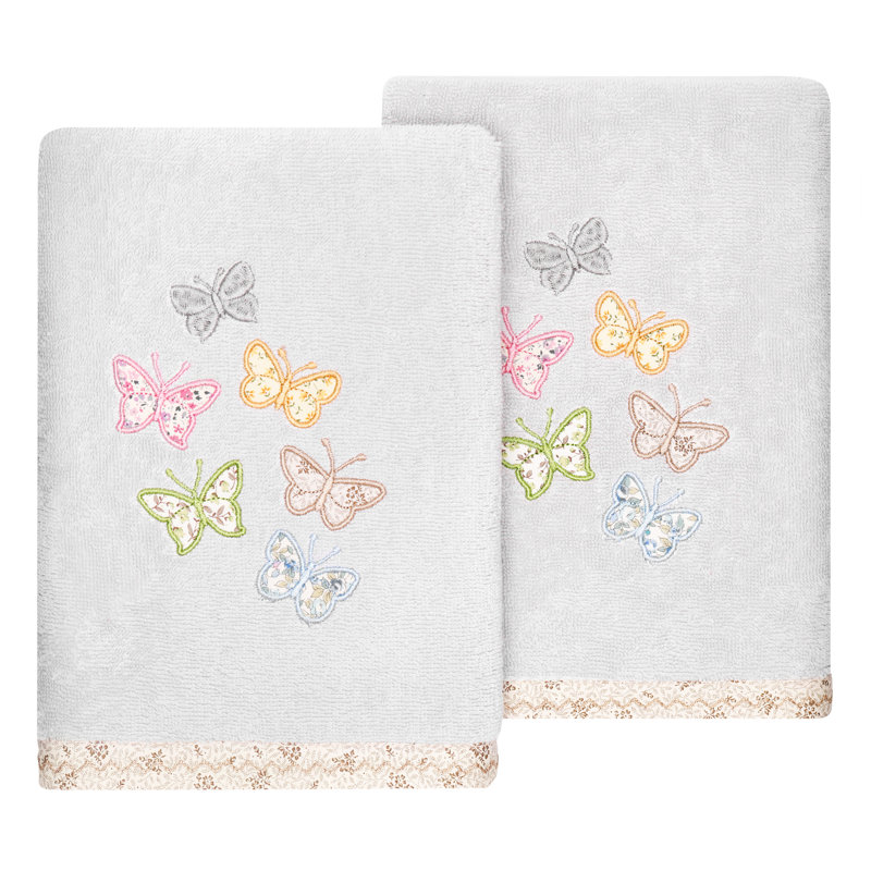 Ensemble de serviettes 100% coton turc, Argent, Ensemble de 2 essuie-mains 2 pièces