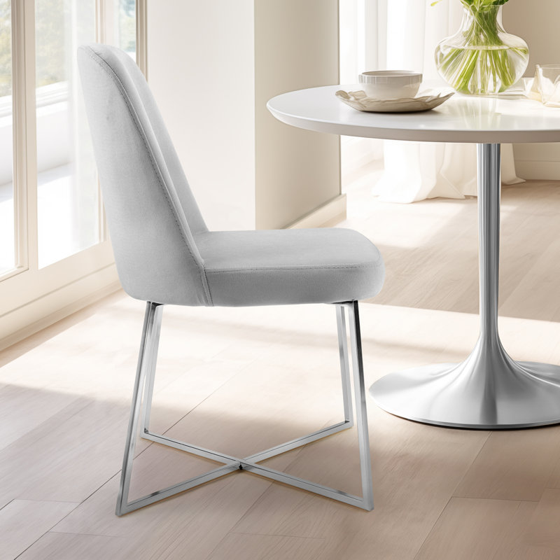 Light Gray Velvet Upholstered Accent Chairs with Silver Metal Legs, Set of 2