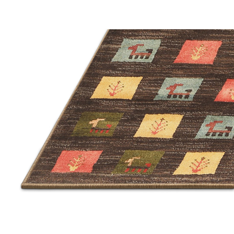 Tapis de zone rouge/vert contemporaine Angiens, Rectangle 5 pi x 7 pi