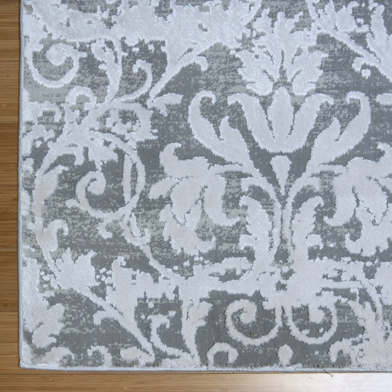 Tapis gris / crème à médaillon carreauté de style transitionnel Ares Lacreisha, Rectangle 5 pi 3 po x 7 pi