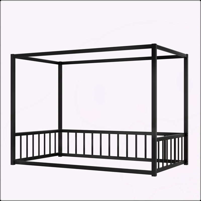 Sturdy Iron Bed with Protective Rails and Versatile Design, Twin