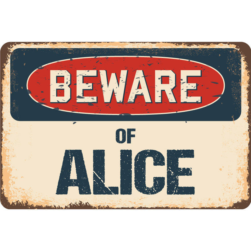 Panneau Akbez Beware of Alice, H 5 po x l 7 po x P 0,1 po