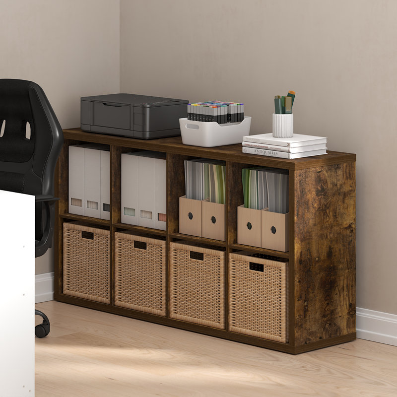 Furinno Cubicle Open Back Decorative Cube Storage Organizer, 6-Cube, Amber Pine, Amber Pine