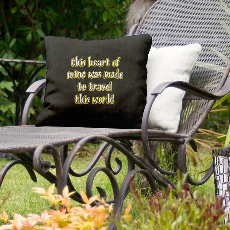 Coussin décoratif intérieur/extérieur travel love, 20 po x 20 po, Jaune