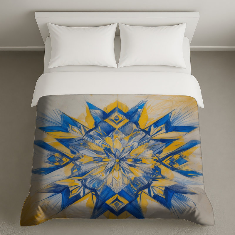 Housses de couette kaléidoscope bleues et jaunes, Lit simple