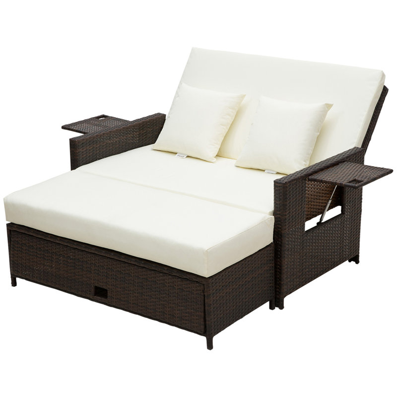 Aymelia 72cm Long Reclining Double Chaise with Cushions, Cream/White, Brown