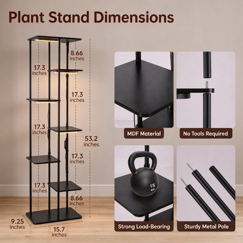 7 Tier Corner Indoor Plant Shelf with Full Spectrum Dimmable LED Grow Light, 135cm Tall Plant Stand for Living Room and Balcony
