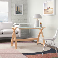  bonVIVO Massimo Small Desk - 43 Inch, Modern Computer Desk for  Small Spaces, Living Room, Office and Bedroom - Study Table w/Glass Top and  Shelf Space - White : Home & Kitchen