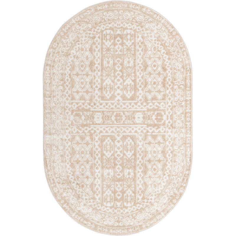 Tapis beige contemporain Micsunel, Ovale 5 pi x 8 pi