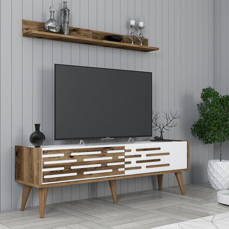 Keikei Unfinished TV Stand, Cream/Brown