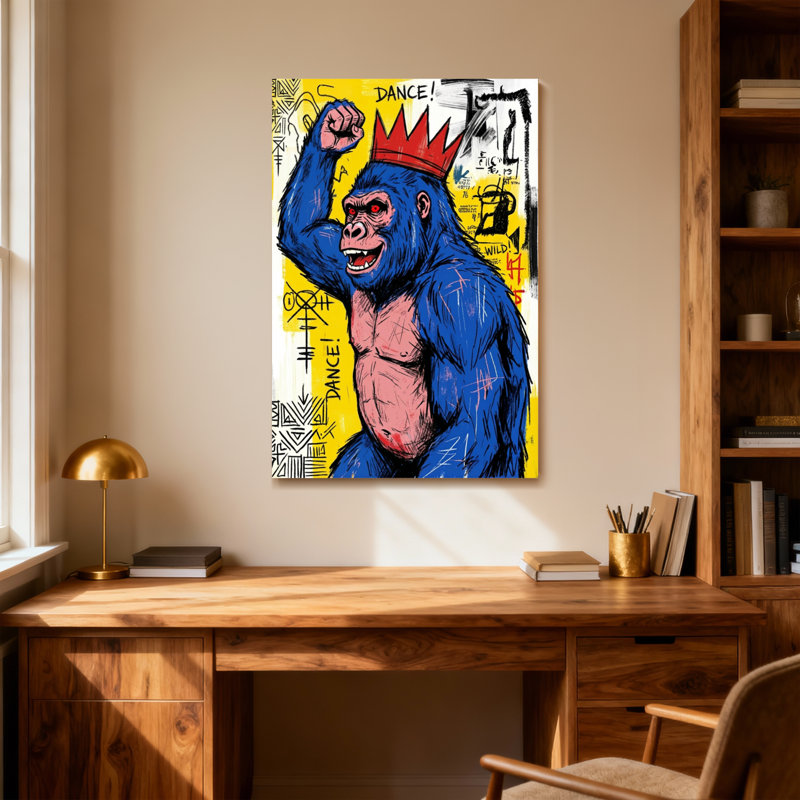 Animals Blue Ape With Crown Dancing Wild Pattern, 36" H x 24" W