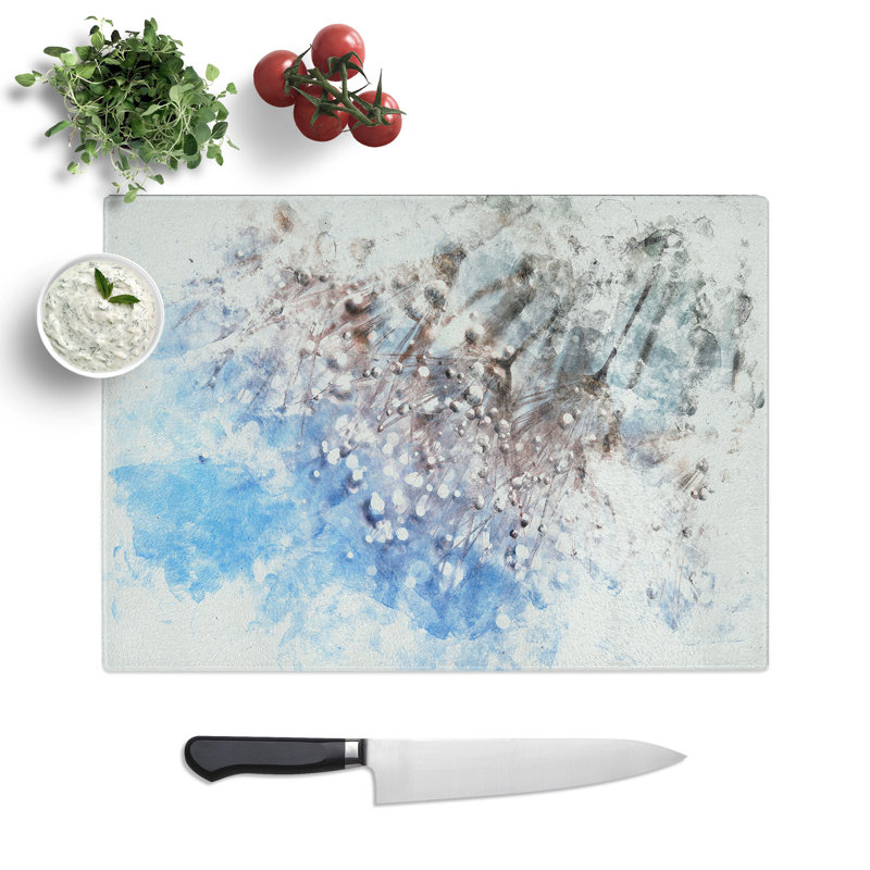 Tempered Glass Dewdrops upon a Dandelion Chopping Board, 28.5 cm x 39 cm