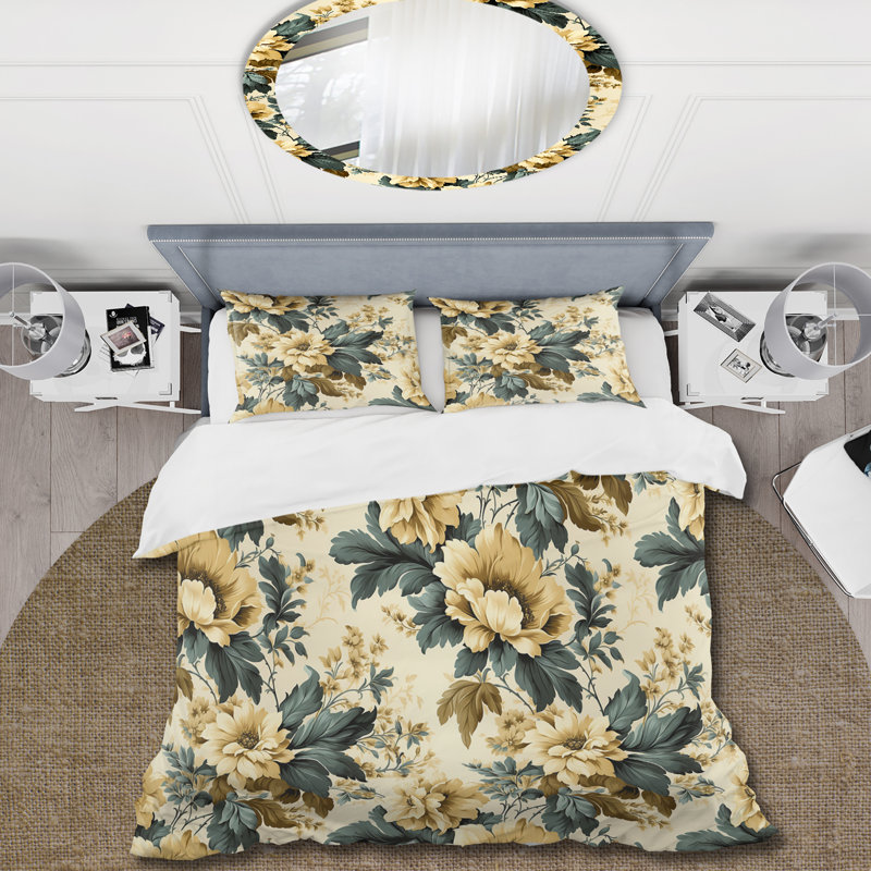 Literie damas rétro Vintage, Housse de couette pour grand lit et 2 taies décor