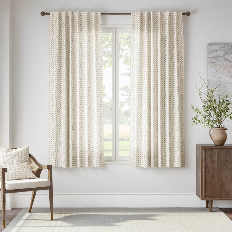 Printed Linen Farmhouse Boho Rod Pocket Curtains, 50" W x 96" L, Blue